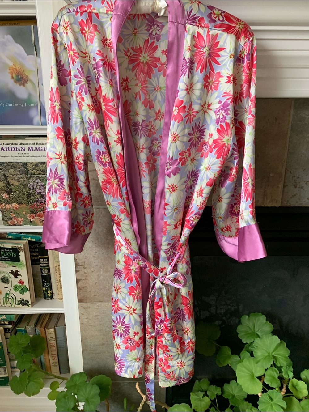 Victoria's Secret Floral Satin Robe with Pink Trim